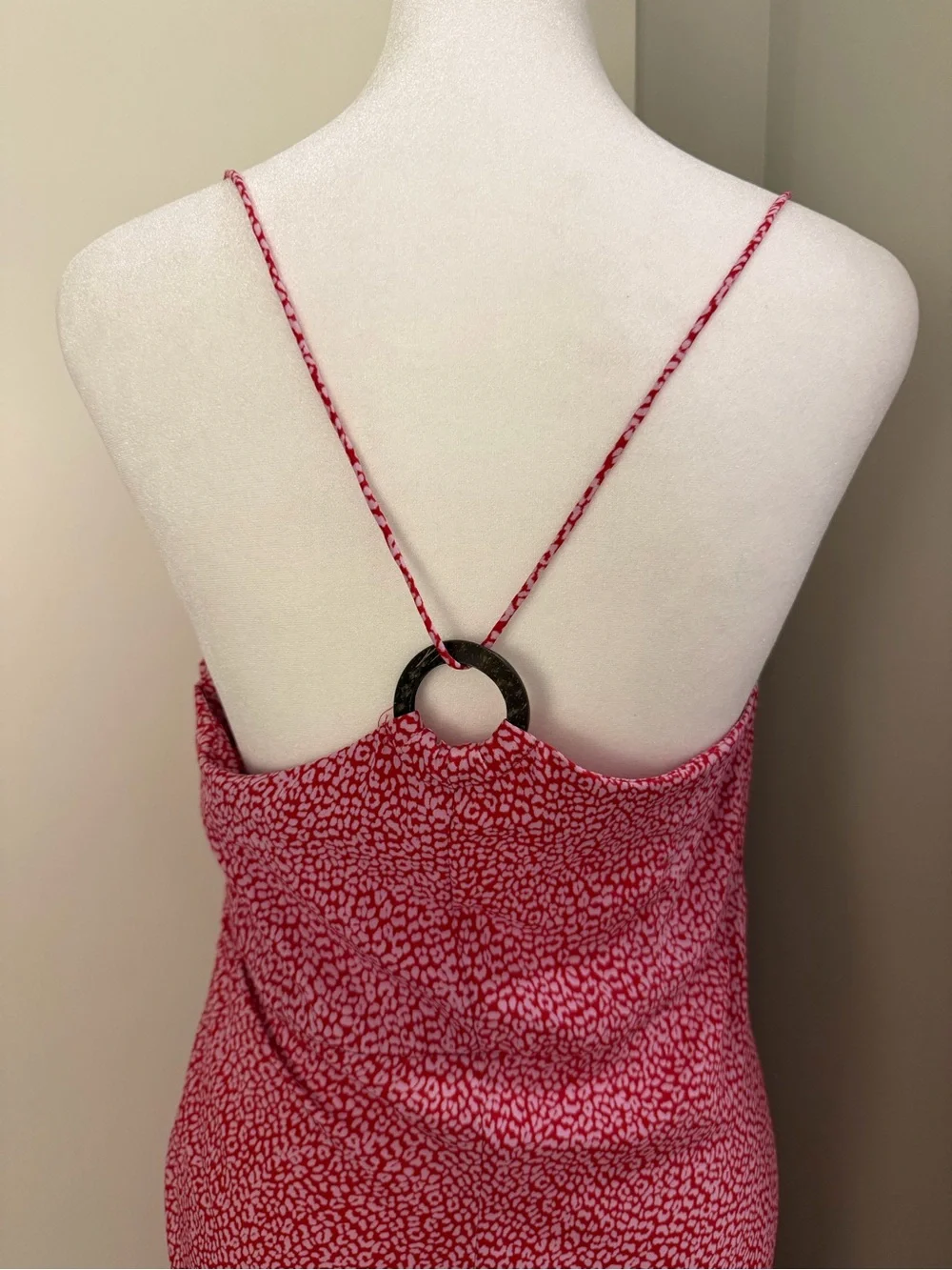 Zara Pink and Red Leopard Print Maxi Summer Dress with Wooden Ring Details - Picture 4 of 8